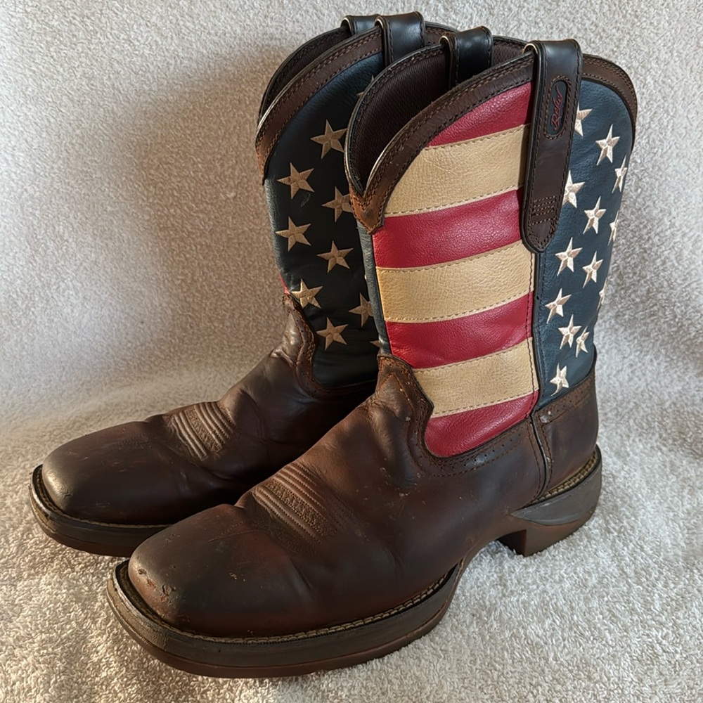 SOLD Durango Rebel Men's Full Grain Leather American Flag Western Boots 13EE